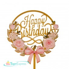 Топпер Happy Birthday цветы и бант