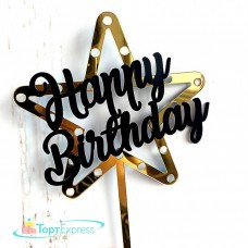 Топпер звезда «Happy Birthday» черно-золотой