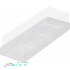 Коробка под муссовые пирожные с пластиковой крышкой 260х85х60 БЕЛАЯ