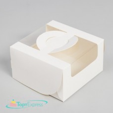 Коробка для бенто-торта 140х140х80 белая с ручками