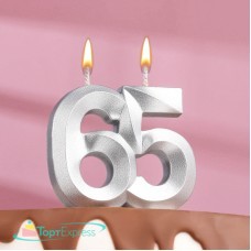 Свеча цифра 65 Грань серебряный металлик 7664843