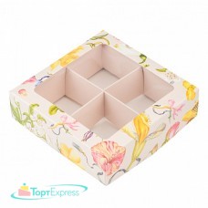 Коробка для 4 конфет с окном Флористика