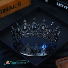 Корона 15х5,5см черная с черными камнями, металл