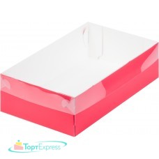 Коробка для зефира, тортов и пирожных с пластиковой крышкой 250х150х70 КРАСНАЯ