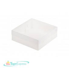 Коробка для зефира и пирожных с пластиковой крышкой 155х155х70 БЕЛАЯ