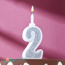Свеча цифра 2 Суперблеск серебряная 6918545