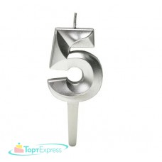 Свеча для торта Цифра 5 серебро, 5см