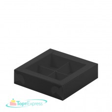 Коробка для 4 конфет 120х120х30 черная с прозрачной крышкой
