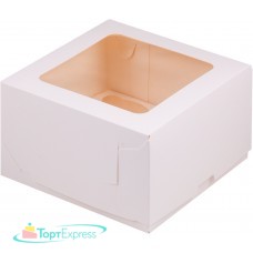 Коробка для 4 капкейков 160х160х100 с прямоугольным окном БЕЛАЯ