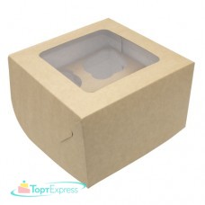 Коробка для 4 капкейков 160х160х100 с прямоугольным окном КРАФТ