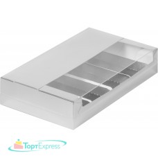 Коробка СЕРЕБРО для эклеров и эскимо с пластиковой крышкой 250х150х50 4 мест