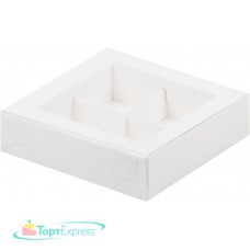 Коробка для 4 конфет 120х120х30 белая с прозрачной крышкой