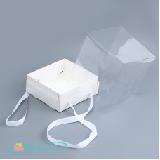 Коробка для бенто-торта 160х160х125 с ручками прозрачный купол