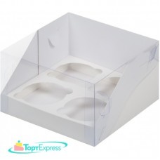 Коробка для 4 капкейков с пластиковой крышкой 160х160х100 белая