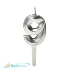 Свеча для торта Цифра 9 серебро, 5см