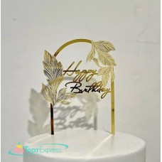 Топпер акриловый "Happy Birthday" арка золото