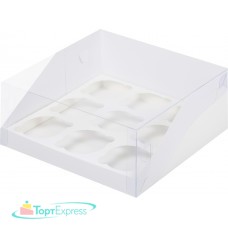 Коробка для 9 капкейков с пластиковой крышкой 235х235х100 белая