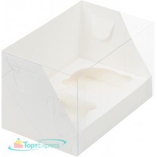 Коробка для 2 капкейков с пластиковой крышкой 160х100х100 белая