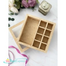 Коробка для 8 конфет + для шок. плитки крафт с рамкой