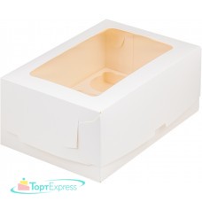 Коробка для 6 капкейков 235х160х100 с прямоугольным окном БЕЛАЯ