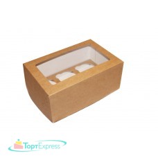 Коробка для 6 капкейков 235х160х100 с прямоугольным окном КРАФТ