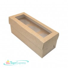 Коробка для 3 капкейков крафт с окном 255х100х100