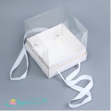 Коробка для бенто-торта 140х140х80 с ручками прозрачный купол