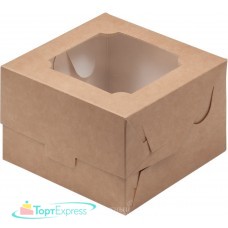 Коробка для бенто-торта с окном 120х120х80 крафт