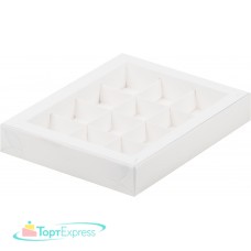 Коробка для 12 конфет 190х150х30 белая с прозрачной крышкой