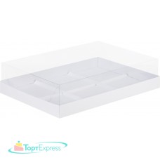 Коробка под муссовые пирожные с пластиковой крышкой 265х180х60 БЕЛАЯ