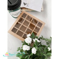 Коробка для 16 конфет с рамкой крафт