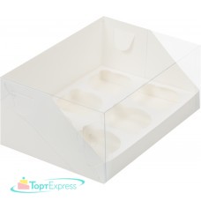 Коробка для 6 капкейков с пластиковой крышкой 235х160х100 белая