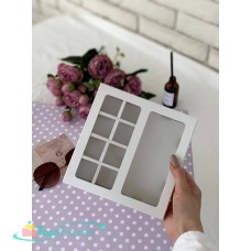 Коробка для 8 конфет + для шок. плитки белая с рамкой