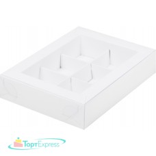 Коробка для 6 конфет 155х115х30 белая с прозрачной крышкой