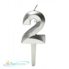Свеча для торта Цифра 2 серебро, 5см