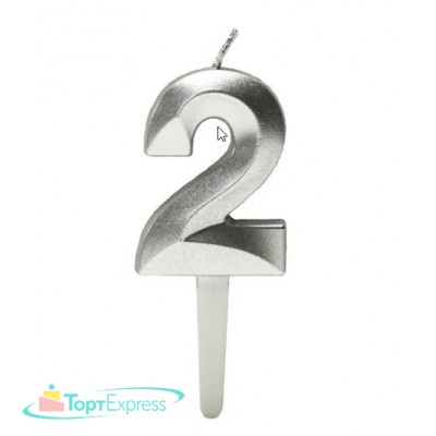 Свеча для торта Цифра 2 серебро, 5см