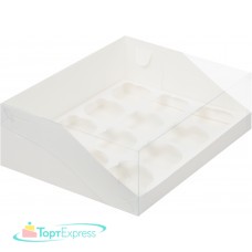 Коробка для 12 капкейков с пластиковой крышкой 320х235х100 белая